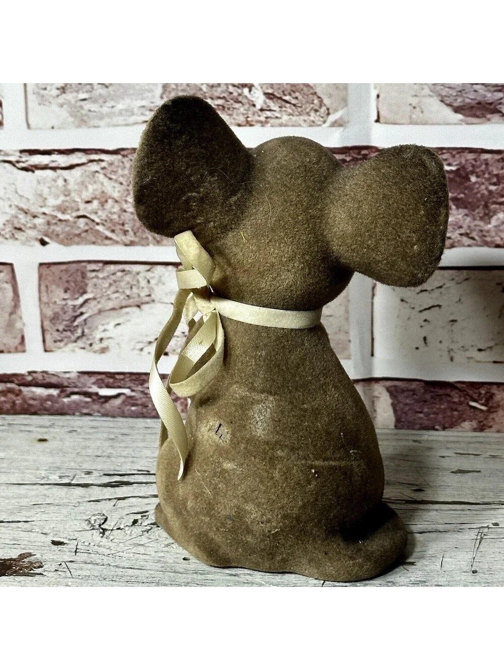 Vintage 1970’s Flocked Mouse Figure 6”  Hard Plastic ~ Made In Japan ~ MCM